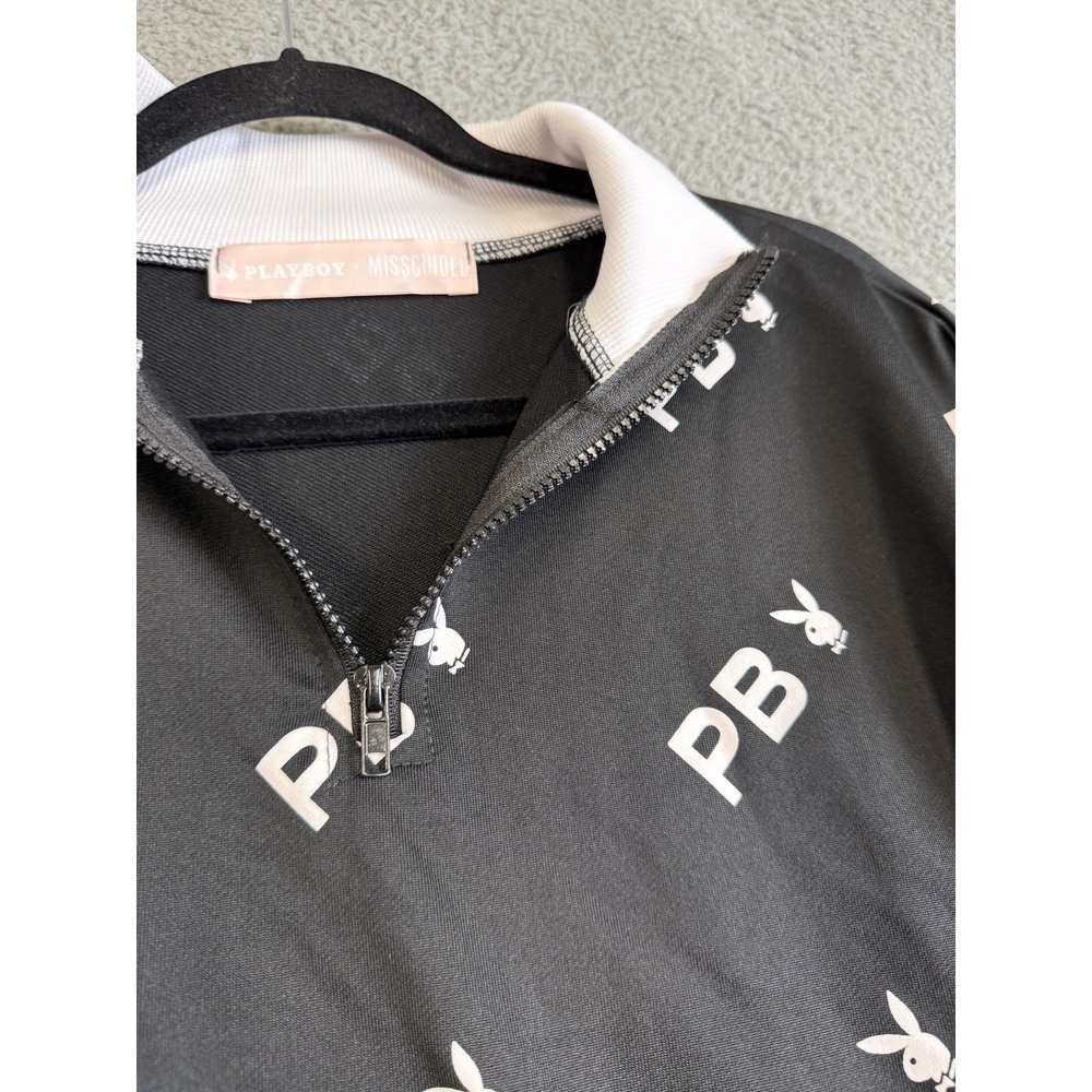 Playboy‎ Missguided Pullover Womens 6 Crop Top Quarter Zip Long Sleeve Sweater - Picture 5 of 13